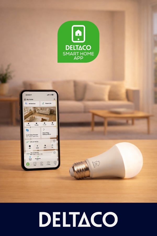 Miniatyrbild 2 av 4: Deltaco SMART HOME LED-lampa, E27, WiFI, 9W, 2700K-6500K, dimbar, vit