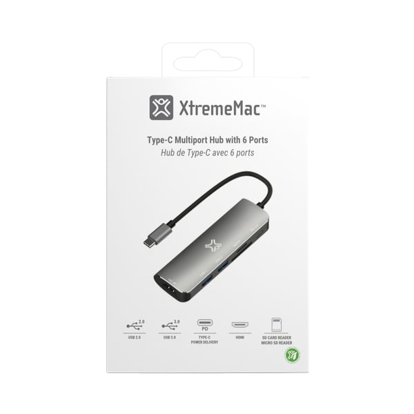 XtremeMac dockingstation USB Type-C 5000 Mbit/s Grå