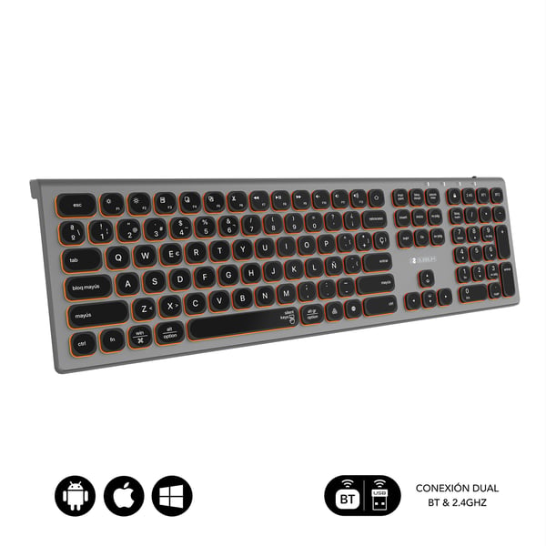 SUBBLIM SUBKB-3MIE310 tangentbord Universal Trådlös RF + Bluetooth QWERTY Spansk Svart, Grå