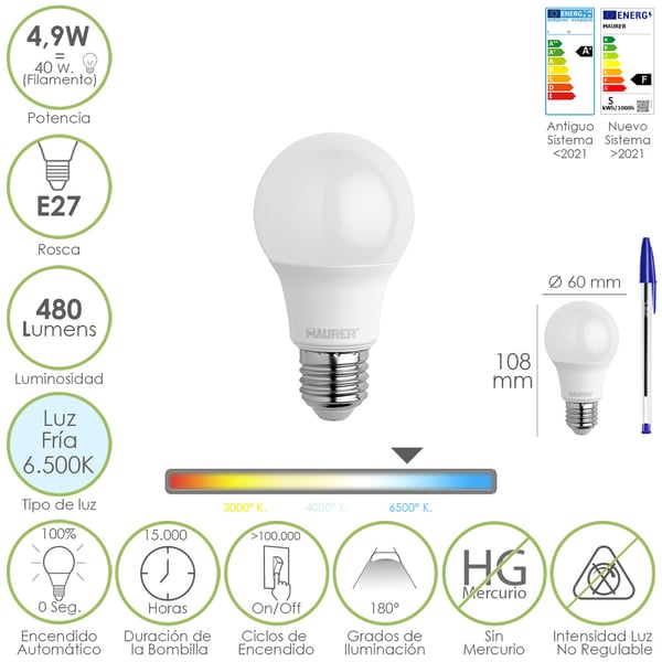 Maurer 19073046 LED-lampor 6500 K 4,9 W E27 Maurer 19073046 LED-lampor 6500 K 4,9 W E27