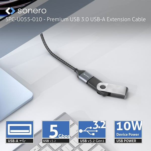 Miniatyrbild 5 av 6: sonero SPC-U055-010 USB-kablar USB 3.2 Gen 1 (3.1 Gen 1) 1 m USB A 5 Gbit/s Svart, Grå