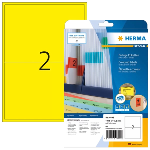 HERMA 4496 liimaetiketti Pyöristetty suorakulmio Irroitettava Keltainen 40 kpl