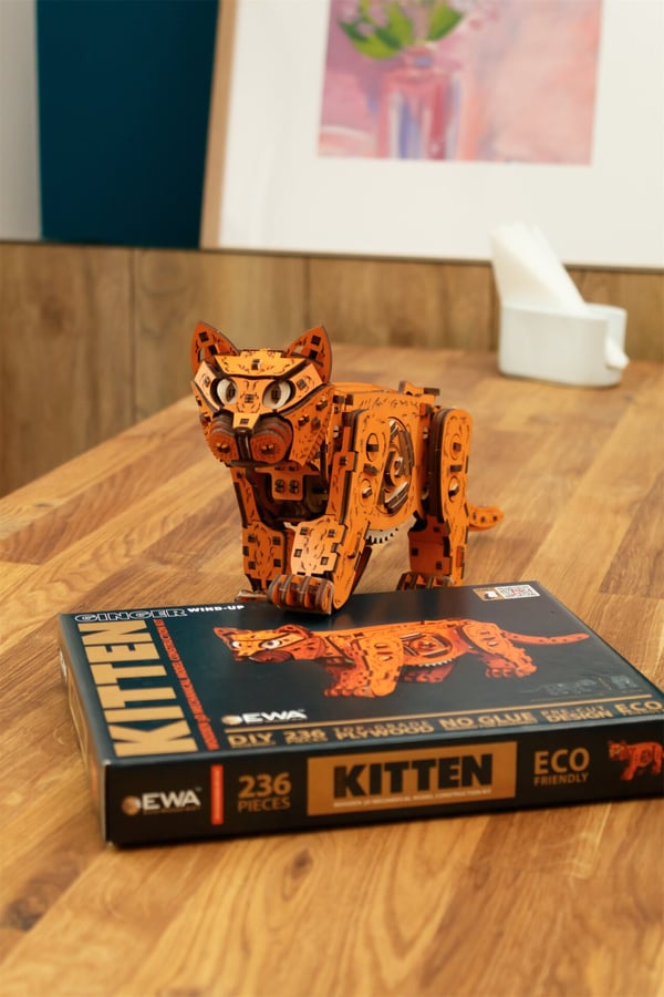Miniatyrbild 6 av 12: Eco Wood Art Ginger Kitten 3D-pussel Djur
