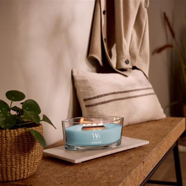 WoodWick Cedarwood & Ocean Moss vokslys Ellipse Mos, Cedertræ Blå 1 stk