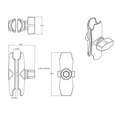 RAM Mounts RAM-B-201 monteringssæt Sort Aluminium