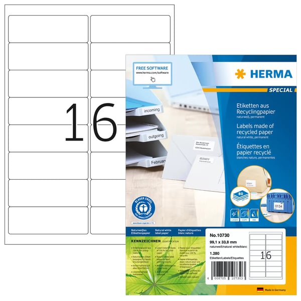 Pikkukuva 1 / 2: HERMA 10730 tulostintarra Valkoinen Itse kiinnittyvä tulostintarra