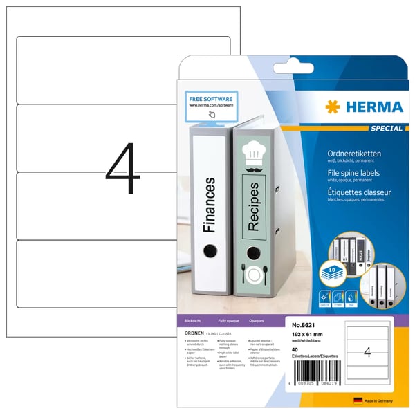 HERMA 8621 självhäftande etiketter Rundad rektangel Permanent Vit 40 styck HERMA 8621 självhäftande etiketter Rundad rektangel Permanent Vit 40 styck