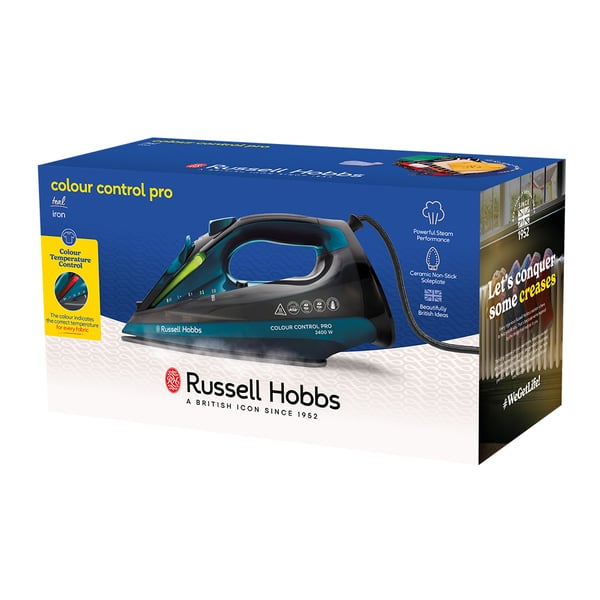 Russell Hobbs 27280-56 strygejern Dampstrygejern Keramisk strygesål 2400 W Sort, Blå