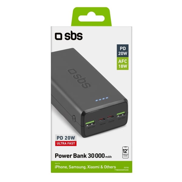 Miniatyrbillede 3 af 3: SBS TTBB30000PD20K powerbank Lithium polymer (LiPo) 30000 mAh Sort