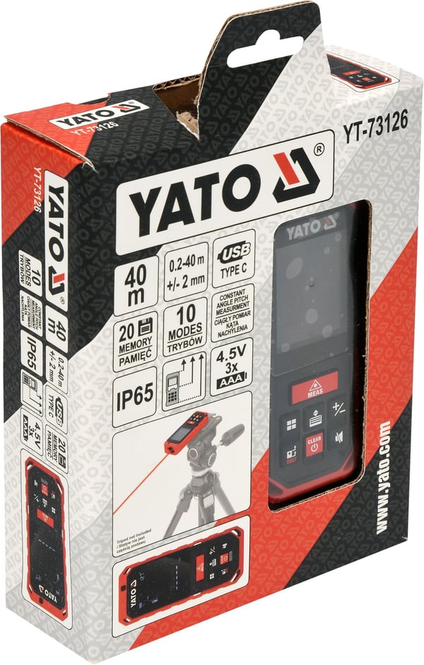Yato YT-73126 måttband Avståndslasermätare Svart, Röd 40 m