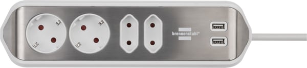 Brennenstuhl 1153590420 stikdåse 2 m 4 AC stikkontakt(er) Indendørs Sølv, Hvid