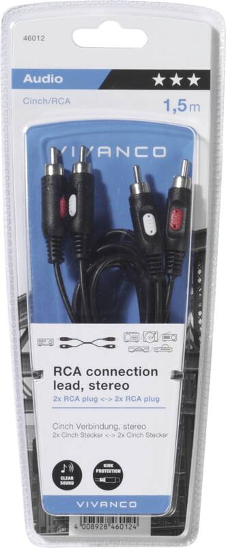 Miniatyrbild 2 av 2: Vivanco VVA2RCA15MMK ljudkabel 1,5 m 2 x RCA Svart