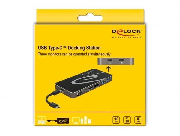 DeLOCK 87773 kannettavien tietokoneiden telakka ja porttitoistin Langallinen USB 3.2 Gen 1 (3.1 Gen 1) Type-C Musta