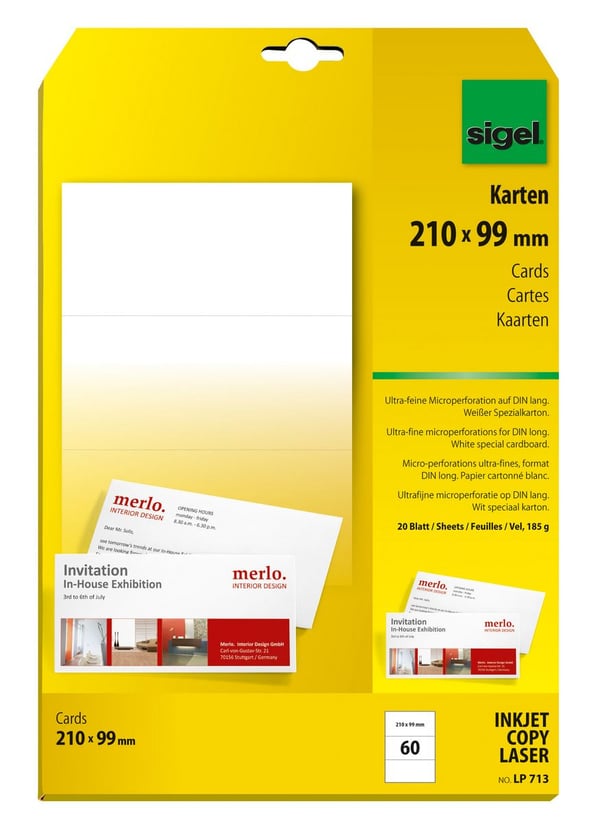 Pikkukuva 1 / 4: Sigel LP713 käyntikortti Laser/Inkjet Valkoinen