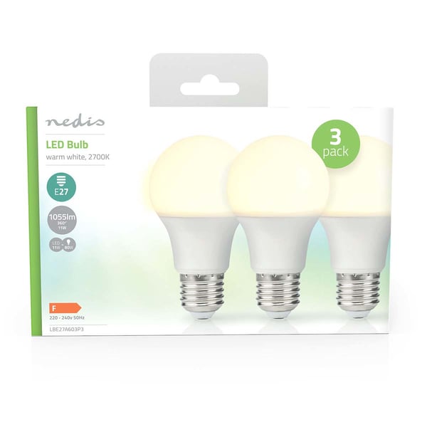 Nedis LBE27A603P3 energy-saving lamp Lämmin valkoinen 2700 K 11 W E27 F