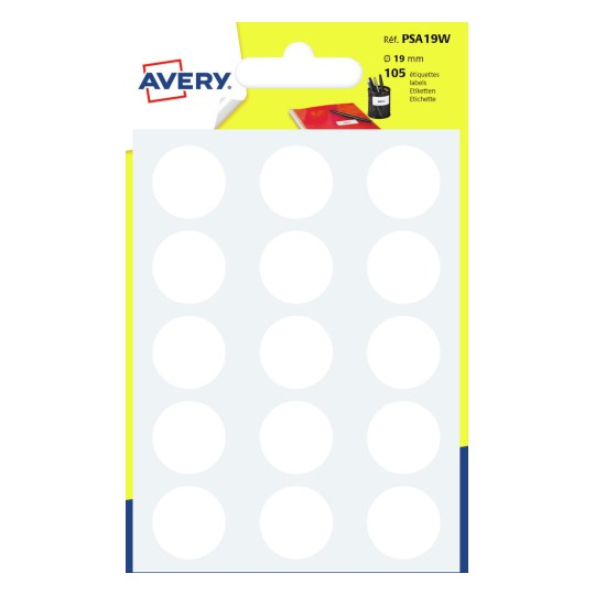 Miniatyrbillede 1 af 4: Avery PSA19W selvklæbende etiket Rund Hvid 105 stk