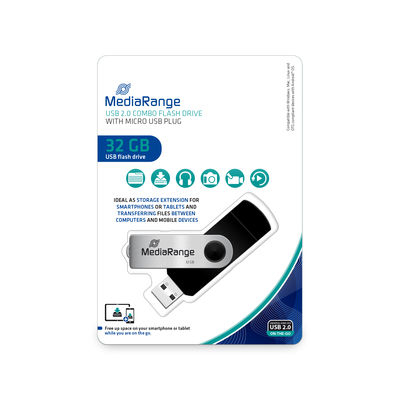 MediaRange MR932-2 USB-sticka 32 GB USB Type-A / Micro-USB 2.0 Svart, Silver