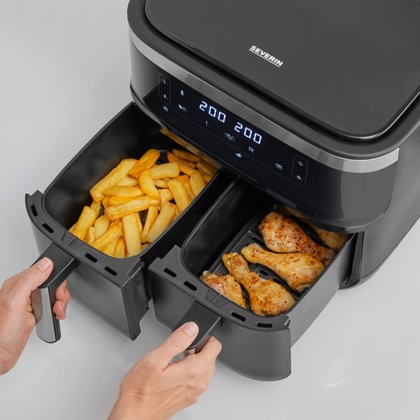 Severin FR 2453 frituregryde Dobbelt 3,25 L Enkeltstående 2850 W Varmluftsteger Sort, Sølv