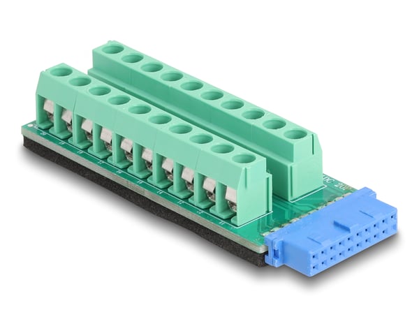 Miniatyrbild 1 av 2: DeLOCK 67191 kabelomvandlare (hane/hona) USB header - 19 pin Terminal block - 20 pin Svart, Grön