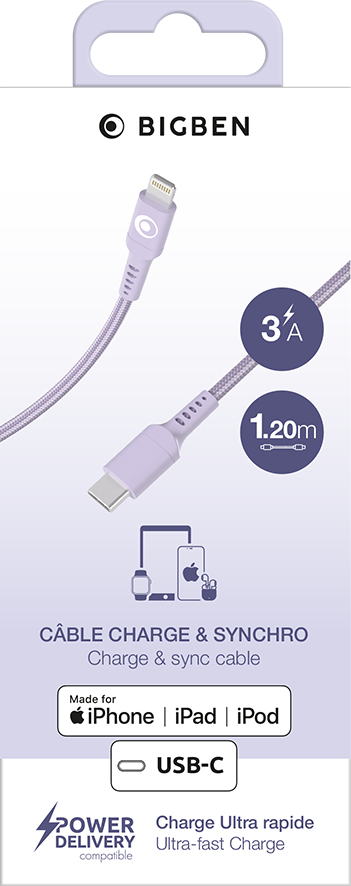 Bigben Connected CBLTISCMFI1M2RLV Lightning kabel 1,2 m Violet