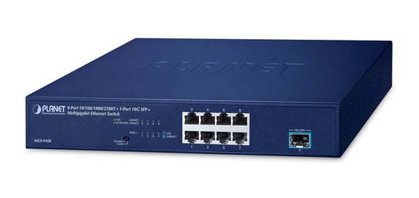 PLANET 8-Port 10/100/1000/2500T + Ikke administreret 2.5G Ethernet (100/1000/2500) Blå