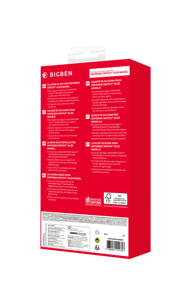 Bigben Interactive SWITCHOGLOVEGREY transportabel spillekonsol etui Cover Nintendo Silikone Grå