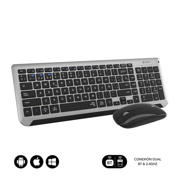 SUBBLIM SUBKBC-DCEP20 tangentbord Mus inkluderad Universal Trådlös RF + Bluetooth QWERTY Spansk Svart, Grå