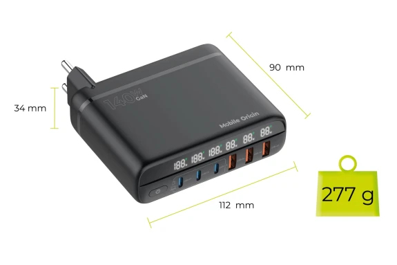 Mobile Origin MO-CH140-PW12 mobilladdare Universal Svart AC Snabb laddning inomhus