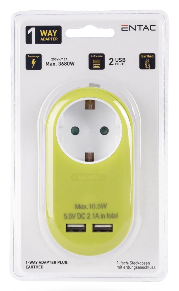 Miniatyrbillede 4 af 6: Entac EPAG-1EE-2USB-L strømstik adapter Type F Lime