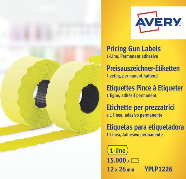 Avery YPLP1226 liimaetiketti Hintalappu Kiinteä Keltainen 15000 kpl Avery YPLP1226 liimaetiketti Hintalappu Kiinteä Keltainen 15000 kpl