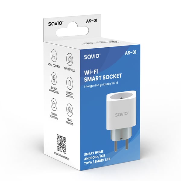 Savio WI-FI smart socket 16A AS-01 White Langaton Valkoinen