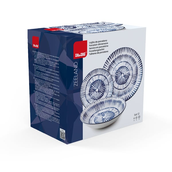 Ibili 693530 bordservicesæt 12 stk Porcelæn Blå, Hvid