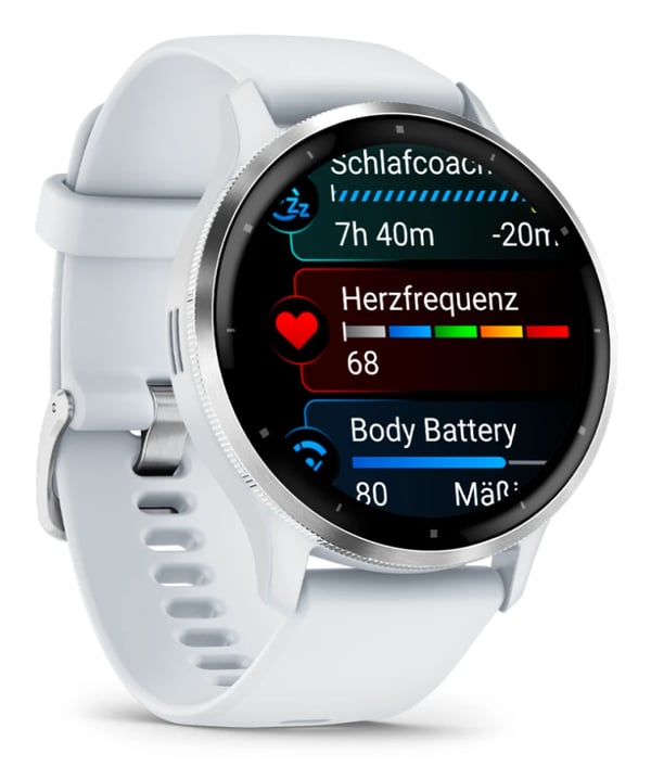 Garmin Venu 3 3,56 cm (1.4") AMOLED 45 mm Digital 454 x 454 pixel Berøringsskærm Sølv, Hvid Wi-Fi GPS (satellit)