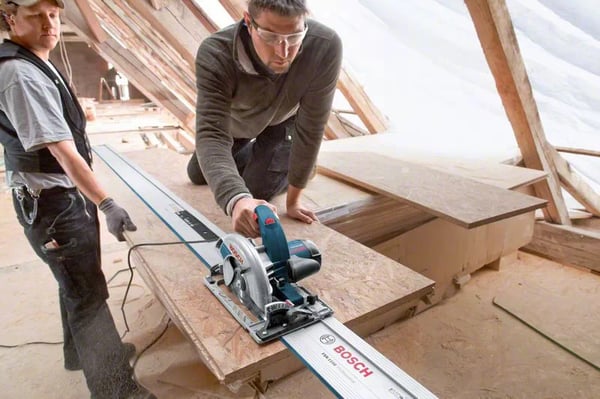 Bosch GKS 65 GCE + FSN 1400 19 cm Svart, Blå 5000 RPM 1800 W