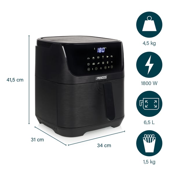 Princess 182061 Enkelt 6,5 L Enkeltstående 1800 W Varmluftsteger Sort