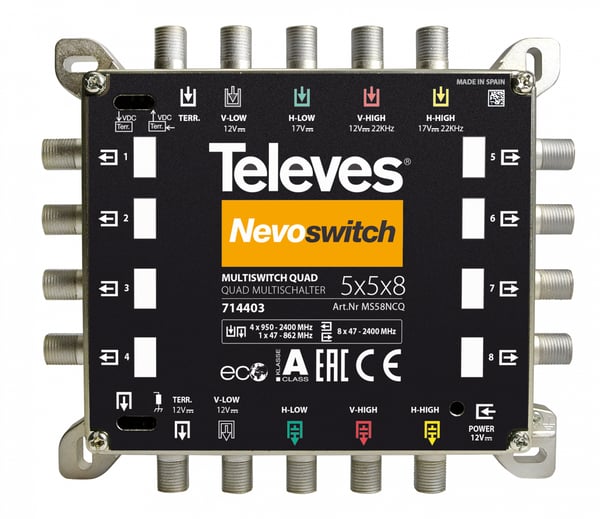 Televes 714403 multiswitch för satellit-tv 5 ingångar 13 utgångar