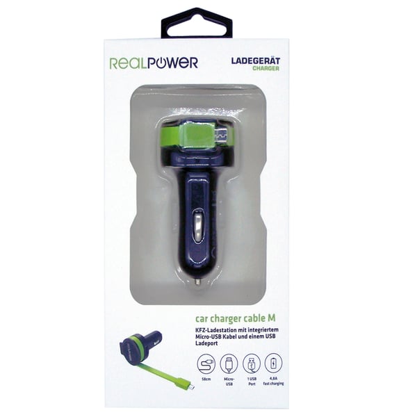 RealPower 257635 mobiililaitteen laturi Universaali Musta, Vihreä Tupakansytytin Auto