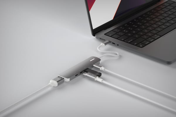LINQ LQ49051 kannettavien tietokoneiden telakka ja porttitoistin Langallinen USB 3.2 Gen 2 (3.1 Gen 2) Type-C Harmaa, Valkoinen