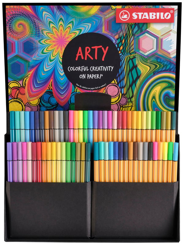 Miniatyrbillede 1 af 7: STABILO ARTY Creative Set filtpen Mellem Blå, Rouge, Karmin, Grøn, Grå, Kaki, Violet, Lime, Okker, Orange, Lilla, Turkis, Violet, Gul