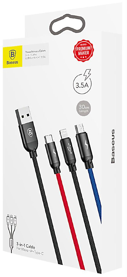 Pikkukuva 12 / 12: Baseus CAMLT-ASY01 USB-kaapeli 0,3 m USB A USB C/Micro USB A/Lightning Musta