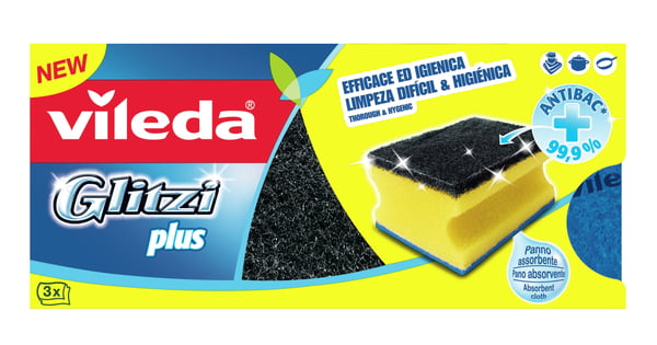 Miniatyrbild 3 av 4: Vileda 139787 svamp Rektangulär Fiber Svart, Blå, Gul 3 styck