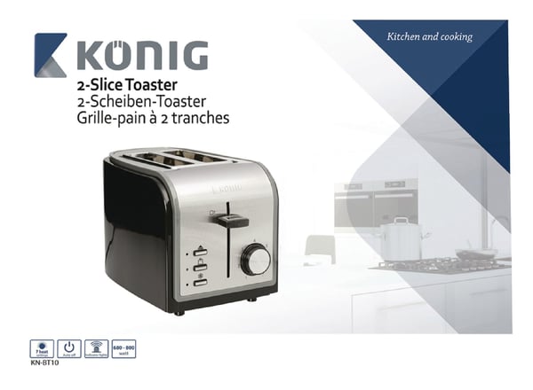König KN-BT10 leivänpaahdin 2 viipale(i)ta 800 W Musta, Hopea