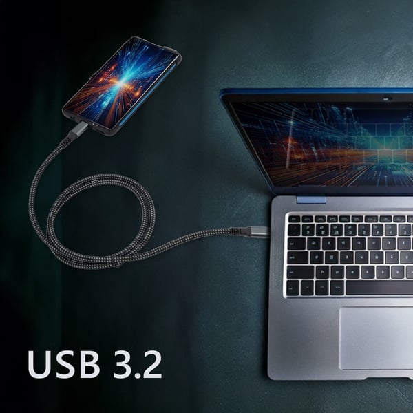 Miniatyrbillede 2 af 3: Transmedia C 531-1 USB-kabel USB 3.2 Gen 2x2 1 m USB C 20 Gbit/sek. 100 W Sort, Grå