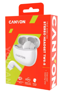 Canyon CNS-TWS5W kuulokkeet ja kuulokemikrofoni Langaton In-ear Puhelut/Musiikki/Urheilu/Päivittäinen USB Type-C Bluetooth Valkoinen