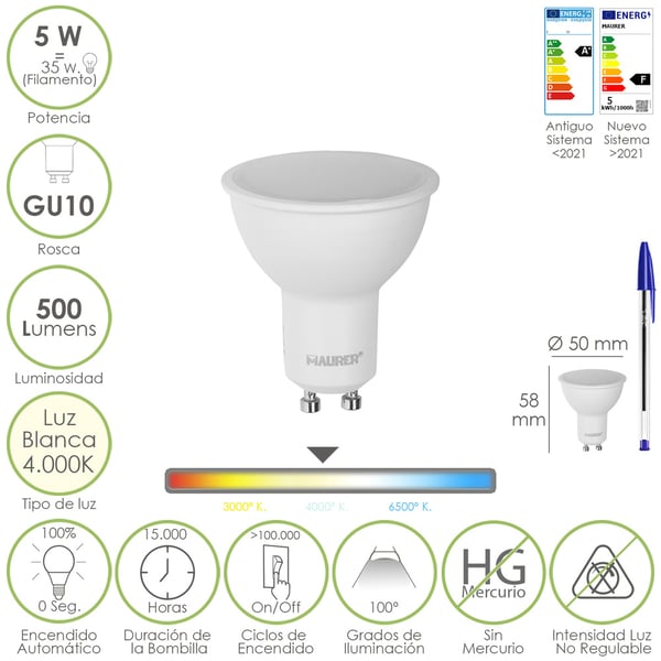 Maurer 19073201 LED-lampor 4000 K 5 W GU10 Maurer 19073201 LED-lampor 4000 K 5 W GU10