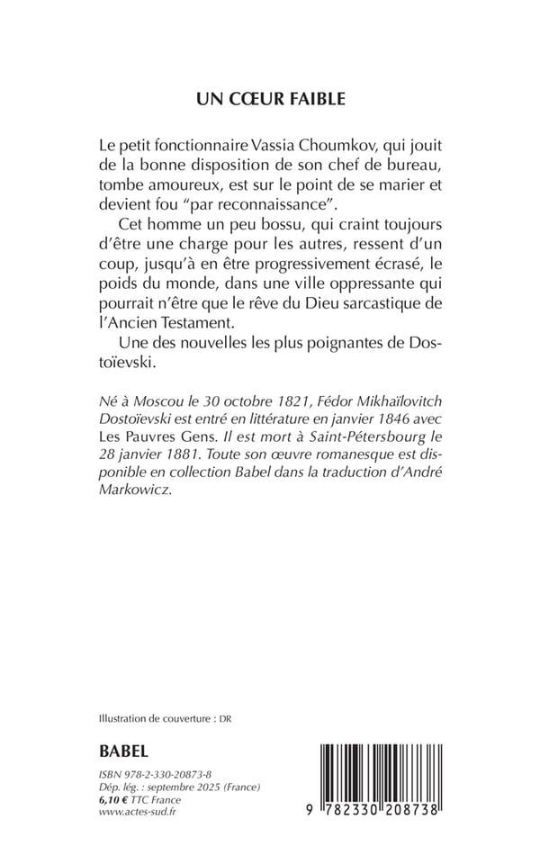 Actes Sud Un coeur faible bog Romantik Fransk 96 Sider Paperback