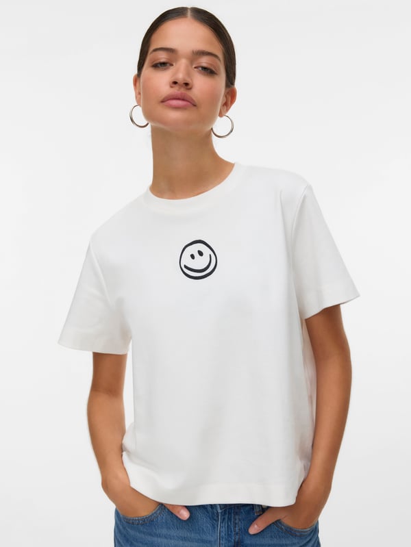 Vero Moda VMSARA T-Shirt Rund halsudskæring Kort ærme Polyester, Elastin