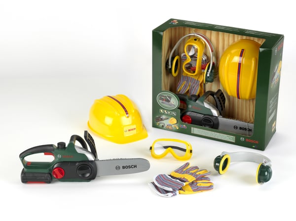 Theo Klein Bosch chain saw ii + helmet + work gloves