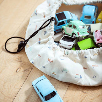 Play&Go Cars Mini Legetøjsopbevaringspose Hvid