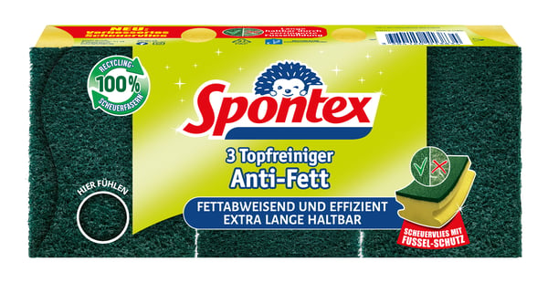 Spontex 3384120013834 sieni Suorakulmainen Fleece, Pesusieni Vihreä, Keltainen 3 kpl